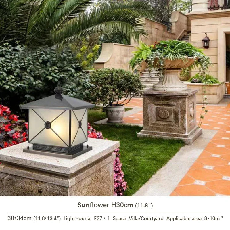 WPD Outdoor Electricity Post Lamp Vintage Creative Chinese Brass Pillar Light LED Waterproof IP65 for Home Villa Courtyard