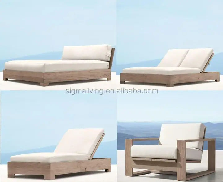 Wooden chaise outdoor teak garden set daybed furniture teak canopy daybed