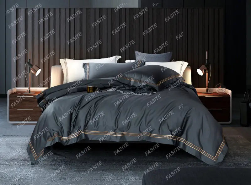 120s long-staple cotton satin cotton light luxury quilt cover four-piece high-end hotel European-style cotton bedding