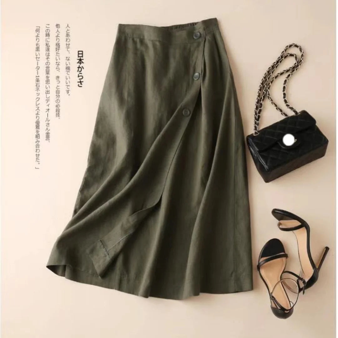 100% Linen Long Summer Skirt Causal Vintage Solid Loose Maxi Skirts with Button Korean Style Women's Clothing Irregular Hoidlay