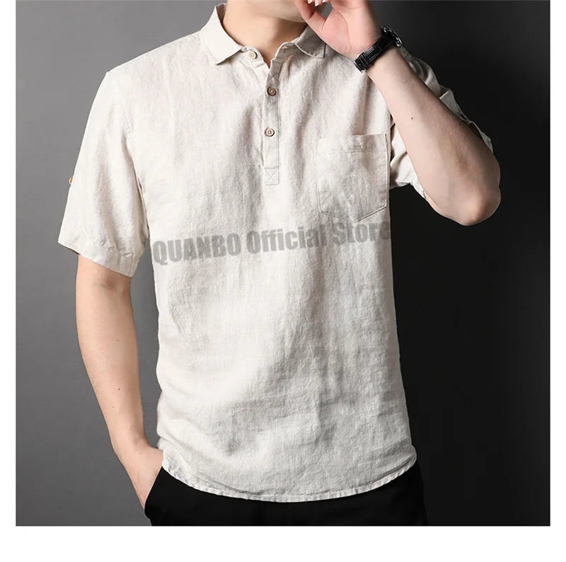 100% Linen Men Summer Shirts 2022 New Men's Fashion Comfortable Breathable Casual Classic Korean Pullover
