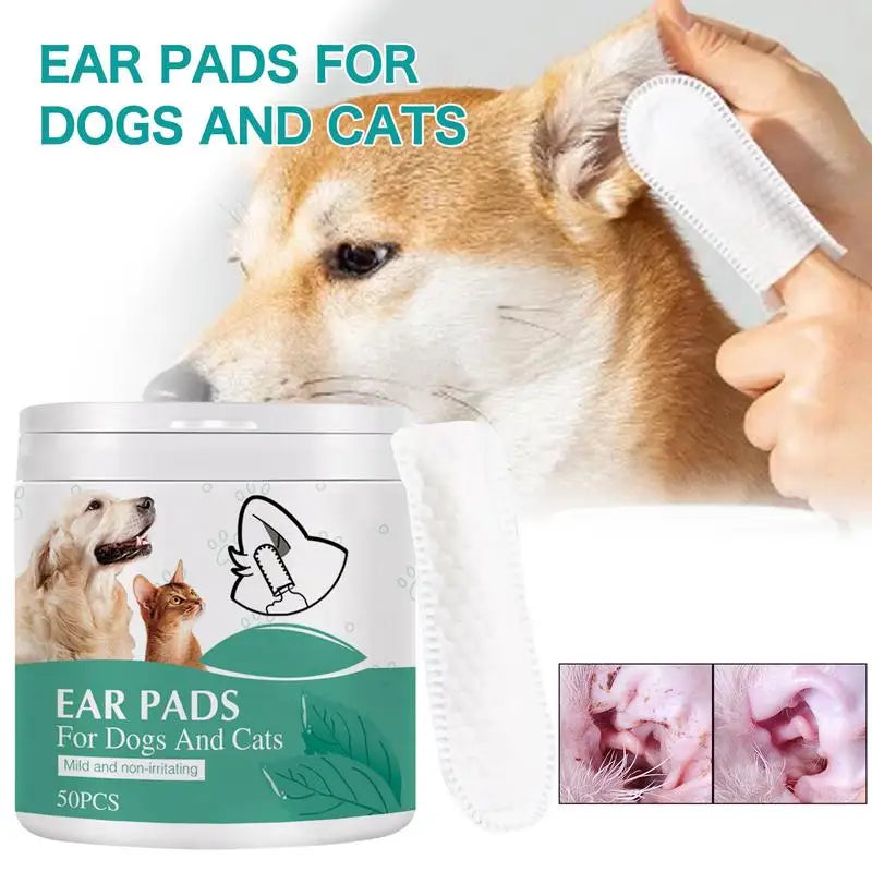 Cat Ear Wipes 50pcs Pet Teeth Cleaning Finger Cots Pet Grooming Supplies To Remove Ear Wax And Dirt Stop Smelly Itchy Ear