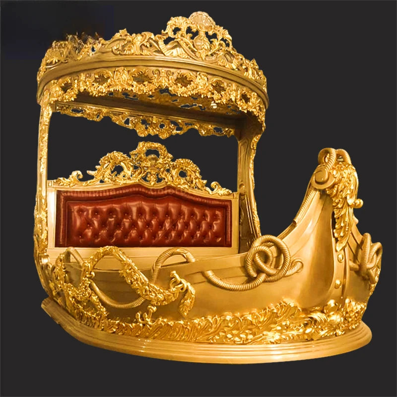 Luxury Pirate Ship Solid Wood Bed Court European Gold Foil Double Bed