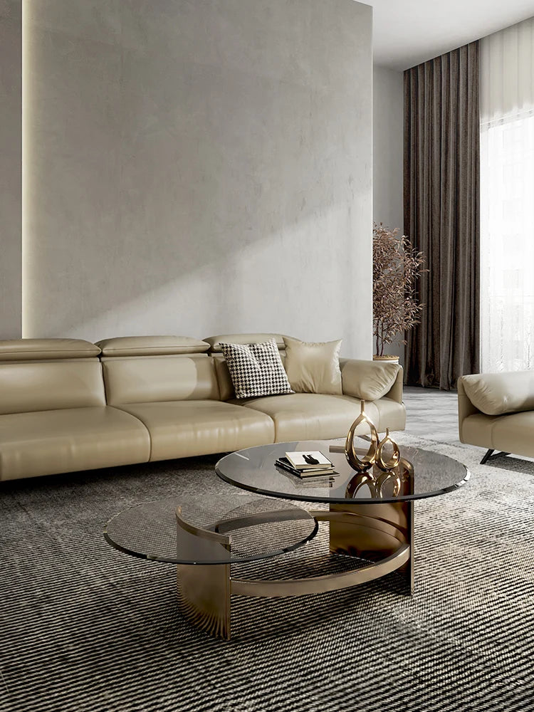 YY Small Apartment round Tea Table Tempered Glass Nordic Creative Designer Living Room Furniture