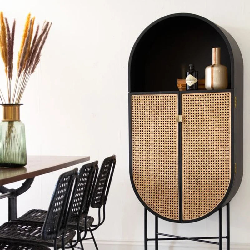 ZC Living Room Locker Model Room Storage Cabinet Post-Modern Solid Wood Rattan Curio Cabinet Entrance Cabinet
