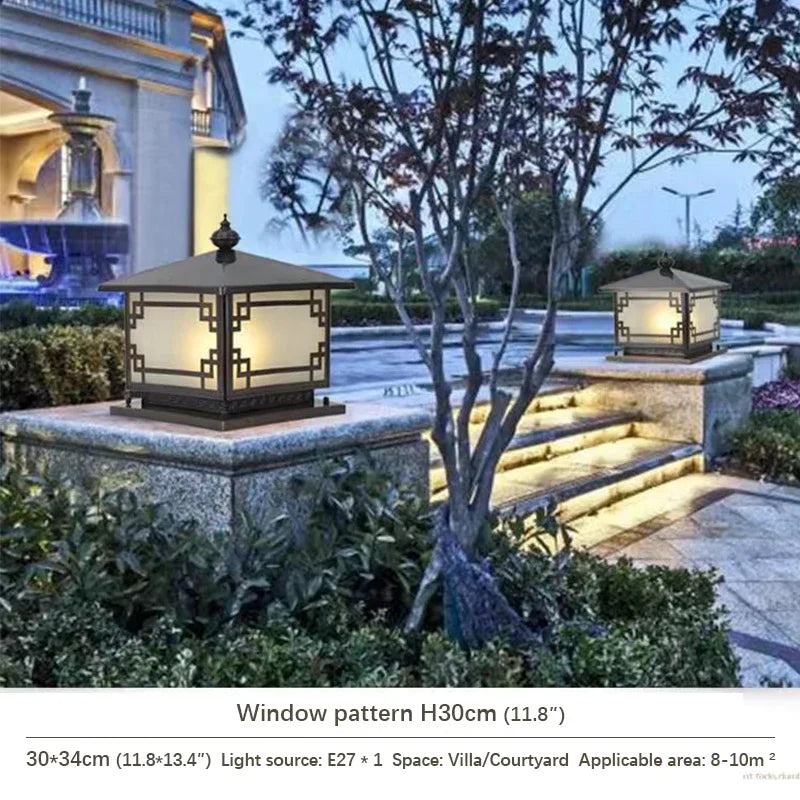 WPD Outdoor Electricity Post Lamp Vintage Creative Chinese Brass Pillar Light LED Waterproof IP65 for Home Villa Courtyard