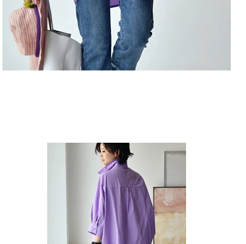 Women's Irregular Cotton Lapel Five-Point Sleeve Blouse, Large Size Shirt, Elegant Blouses for Youth, Medium Length