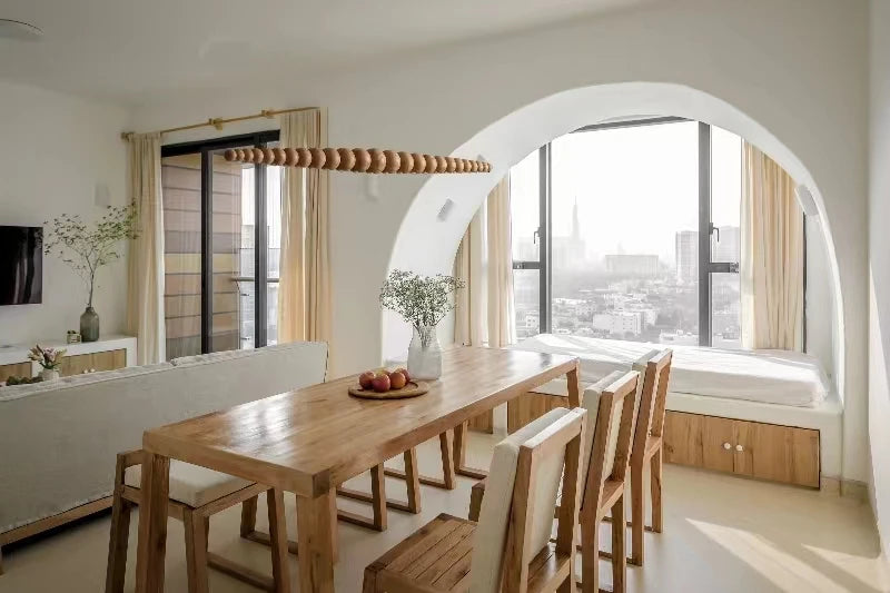 Wooden Pendant Lights Hanging Lamp Modern Table LED Long Linear Light Kitchen Island Lighting for Dining Living Room Office