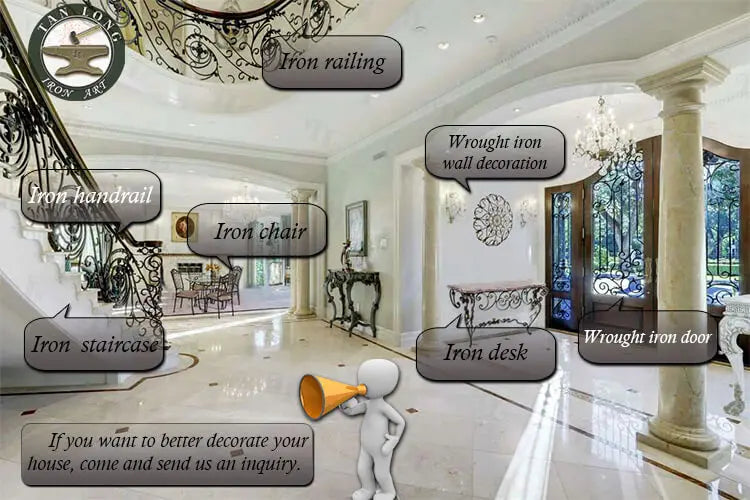 Wrought iron double door main iron glass door designer outside wrought iron door