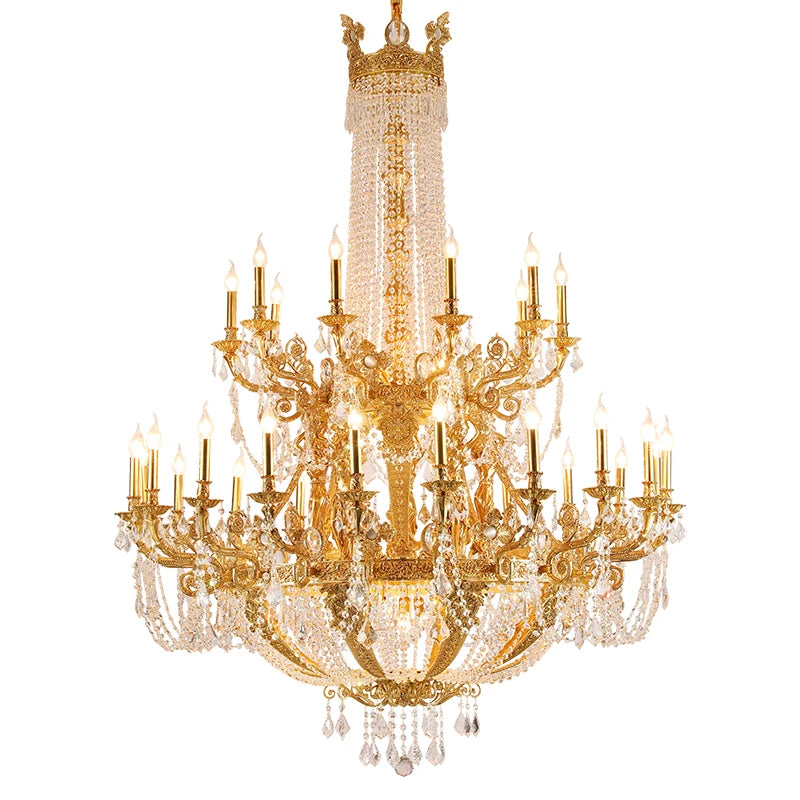 XUANZHAO Crystal Pendant Lamp Brass Light Hanging for Church Boho Huge Chandelier Large Chandeliers for High Ceilings