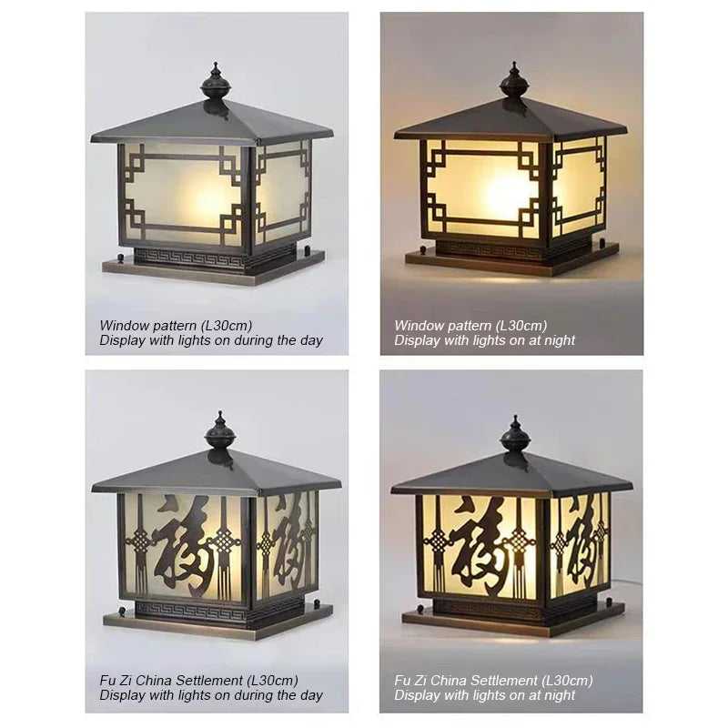 WPD Outdoor Electricity Post Lamp Vintage Creative Chinese Brass Pillar Light LED Waterproof IP65 for Home Villa Courtyard