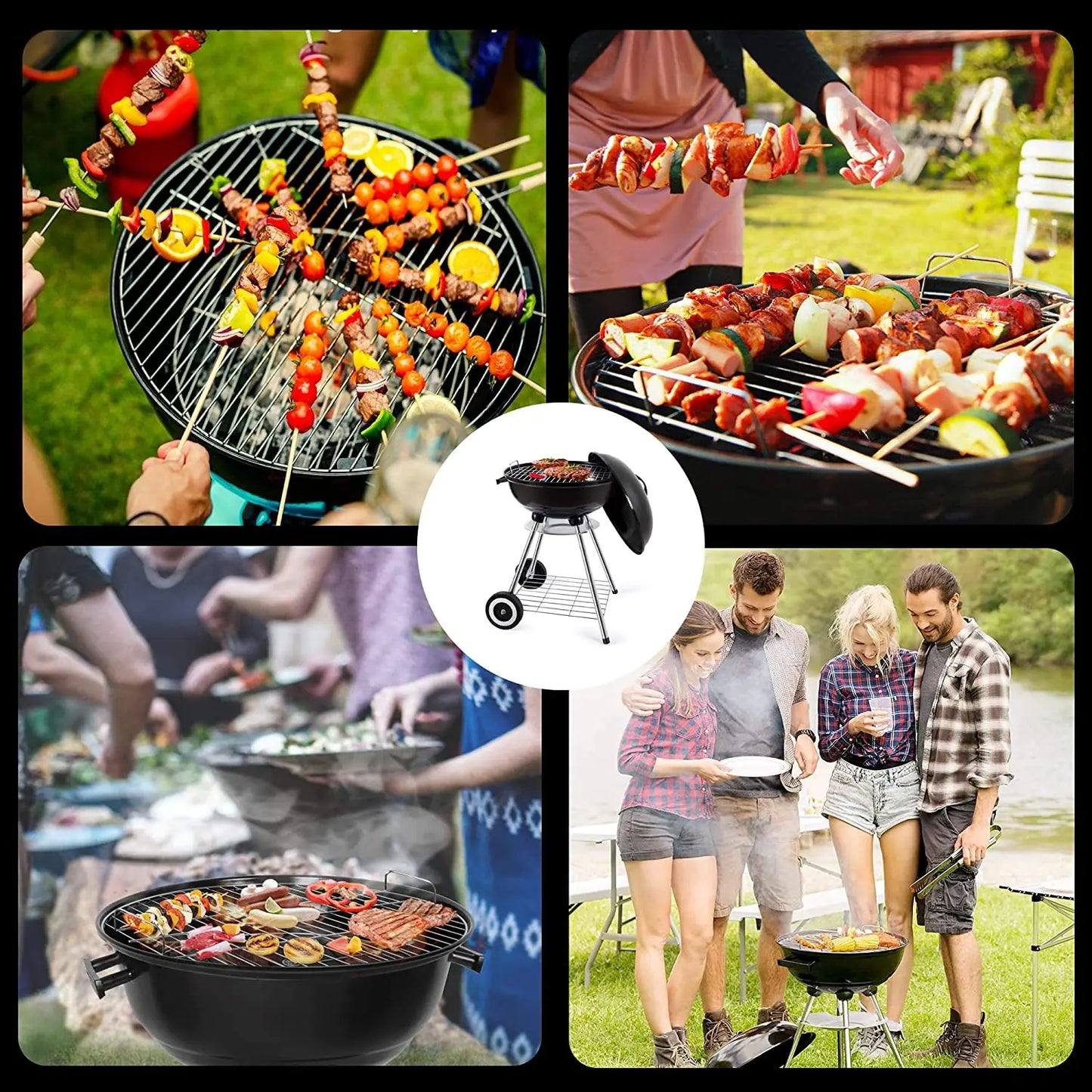 18 Inch Portable Charcoal Grill With Wheels Outdoor Cooking Barbecue Camping BBQ Coal Kettle Grill