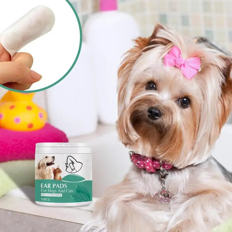 Cat Ear Wipes 50pcs Pet Teeth Cleaning Finger Cots Pet Grooming Supplies To Remove Ear Wax And Dirt Stop Smelly Itchy Ear