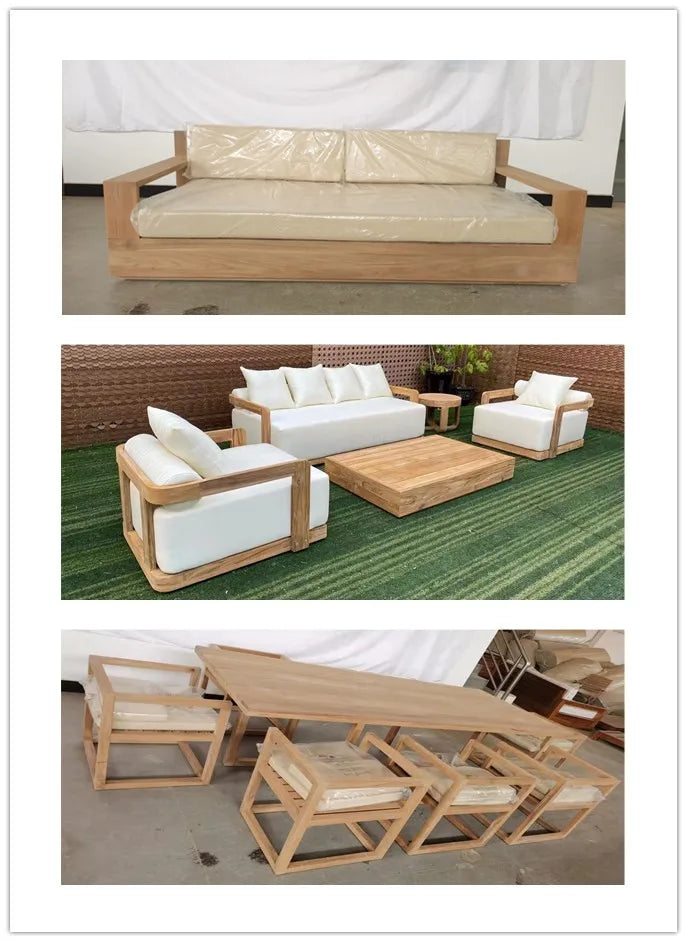 Wooden outdoor teak garden sofa sets daybed chaise lounge sun bed furniture