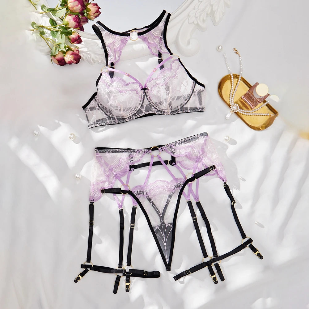 Diccvicc Women's Lingerie Sexy Set Transparent Lace Luxury Outfit Complete Elegant Very Thin Underwear Fancy Intimate Costumes