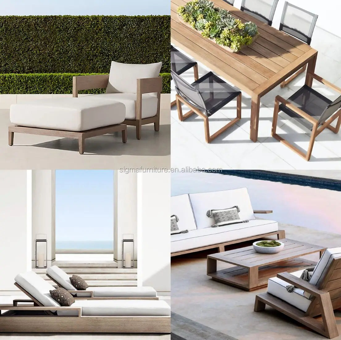 Wooden outdoor teak garden sofa sets daybed chaise lounge sun bed furniture
