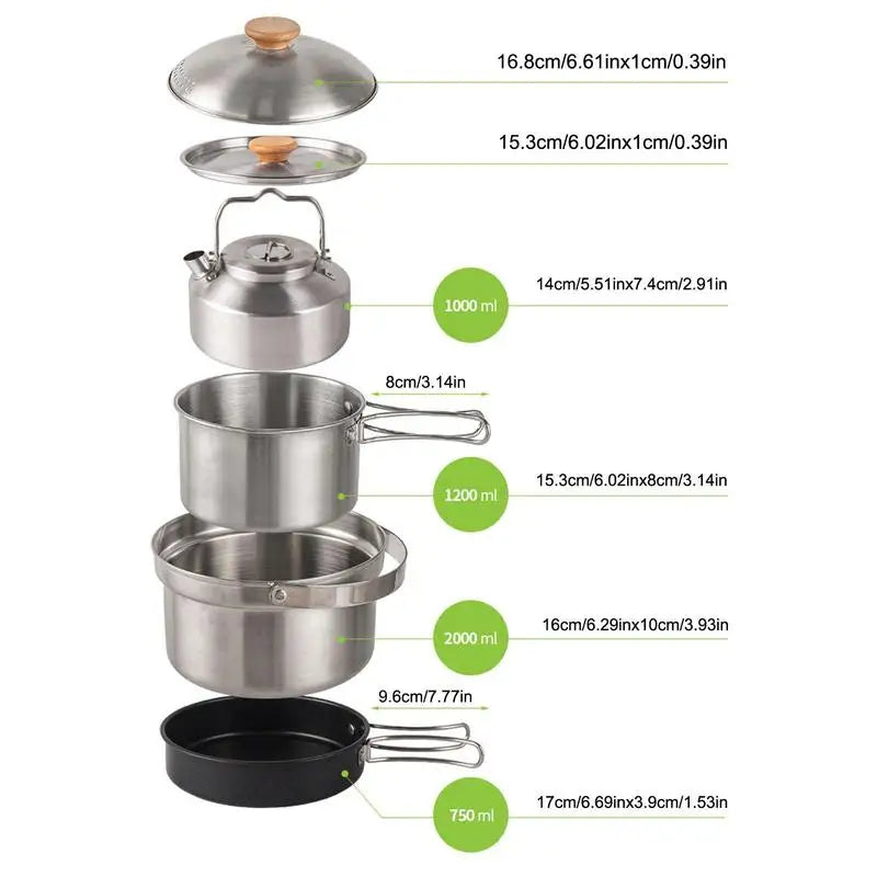 4pcs universal outdoor stainless steel set pot camping pot camping portable road trip cooking pot non-stick frying pan supplies