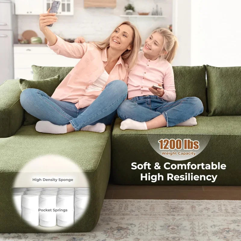 104" Cloud Sectional Couch Comfy Chaise,No Assembly Required L Shape Sofa with Deep Seat,Minimalist Modular Couches Sleeper