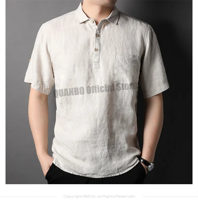 100% Linen Men Summer Shirts 2022 New Men's Fashion Comfortable Breathable Casual Classic Korean Pullover