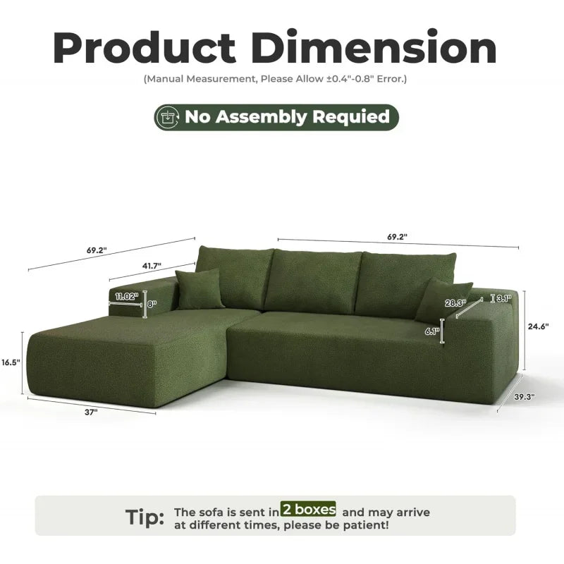 104" Cloud Sectional Couch Comfy Chaise,No Assembly Required L Shape Sofa with Deep Seat,Minimalist Modular Couches Sleeper