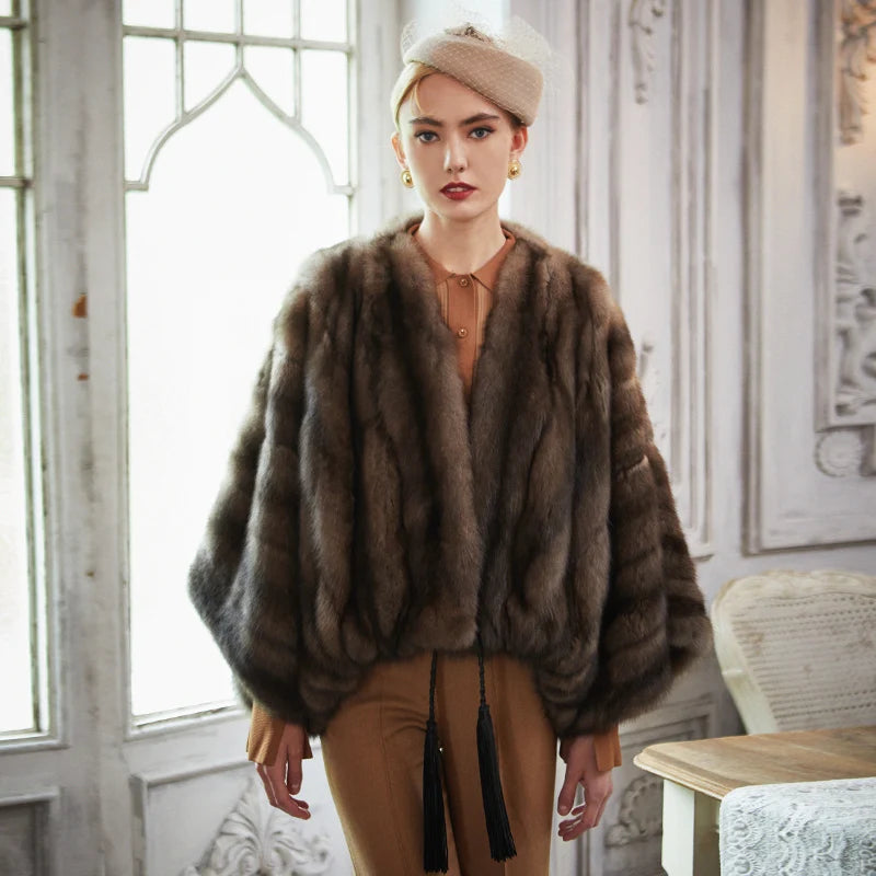 Women's Fur Coat 2223 Trend Natural Fur Long Mink Short Coffee Outerwear Jackets Trench Coats Shalw Outdoor Clothes Clothing