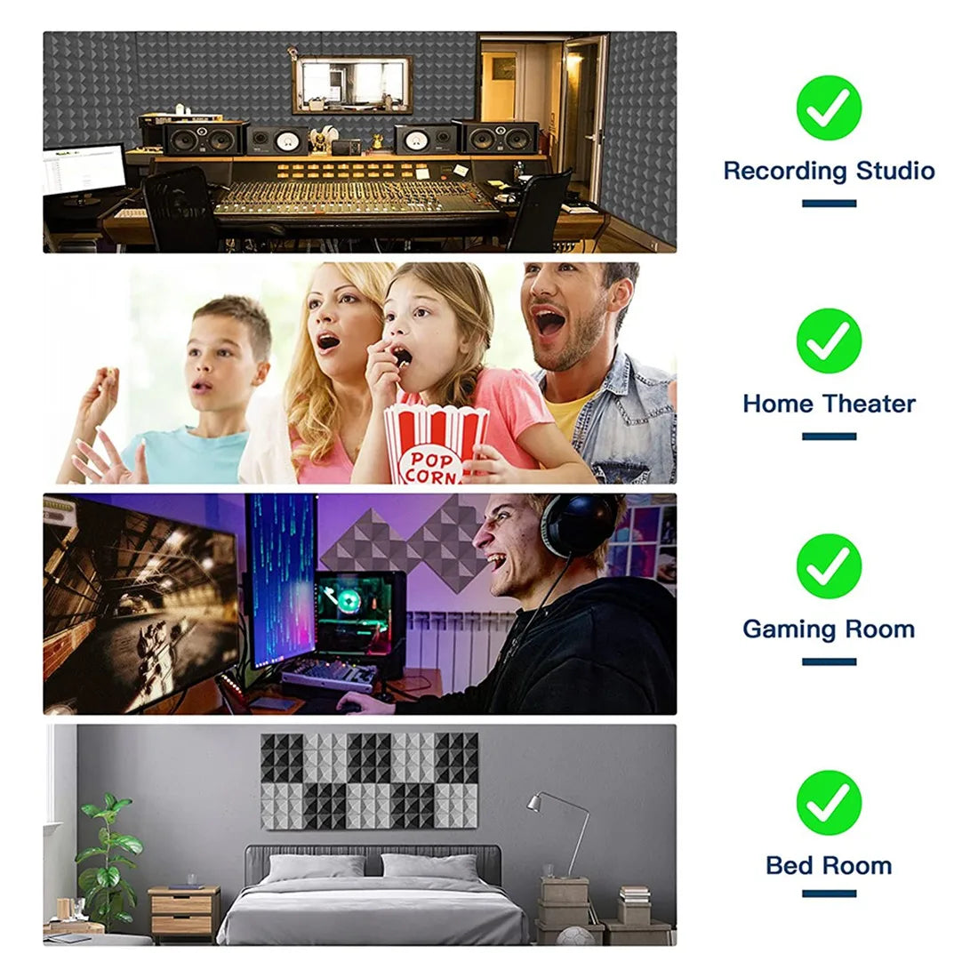 12 Pack Acoustic Foam Panels,Self-Adhesive Sound Proof Foam Panels,for Wall Decor,Music Studio Bedroom Home,5X30X30cm