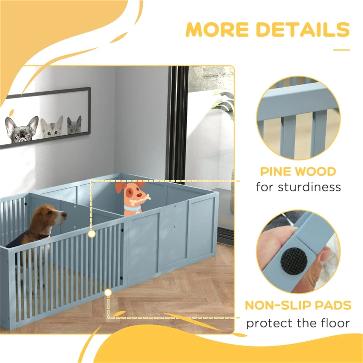 Wooden Freestanding Foldable Pet Gate for Dogs Whelping Box, Dog Gate for The House, Doorway, Stairs, Extra Wide Pet Playpen