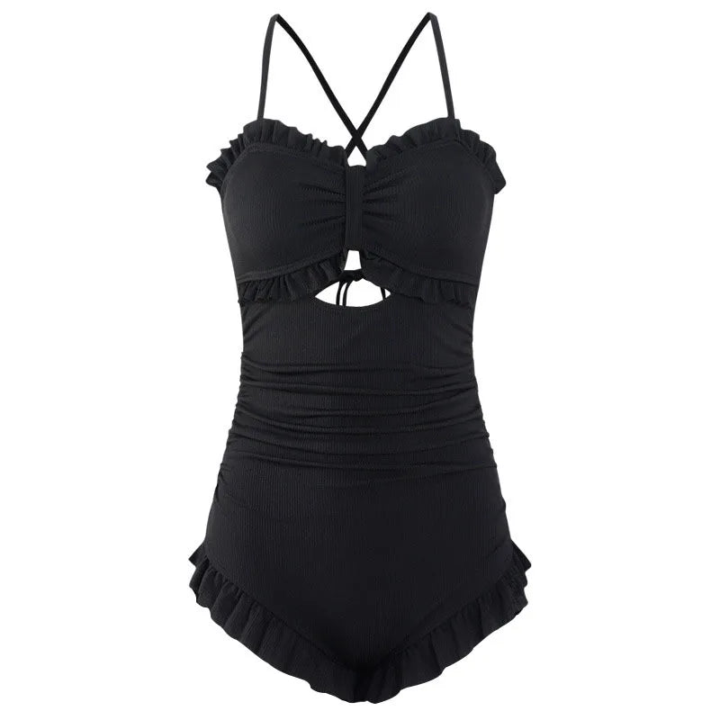 Women's One-piece Sexy Swimsuit 2024 New Korean Ins Swimsuit Conservative Belly-shading Thin Small Chest Fairy Swimsuit