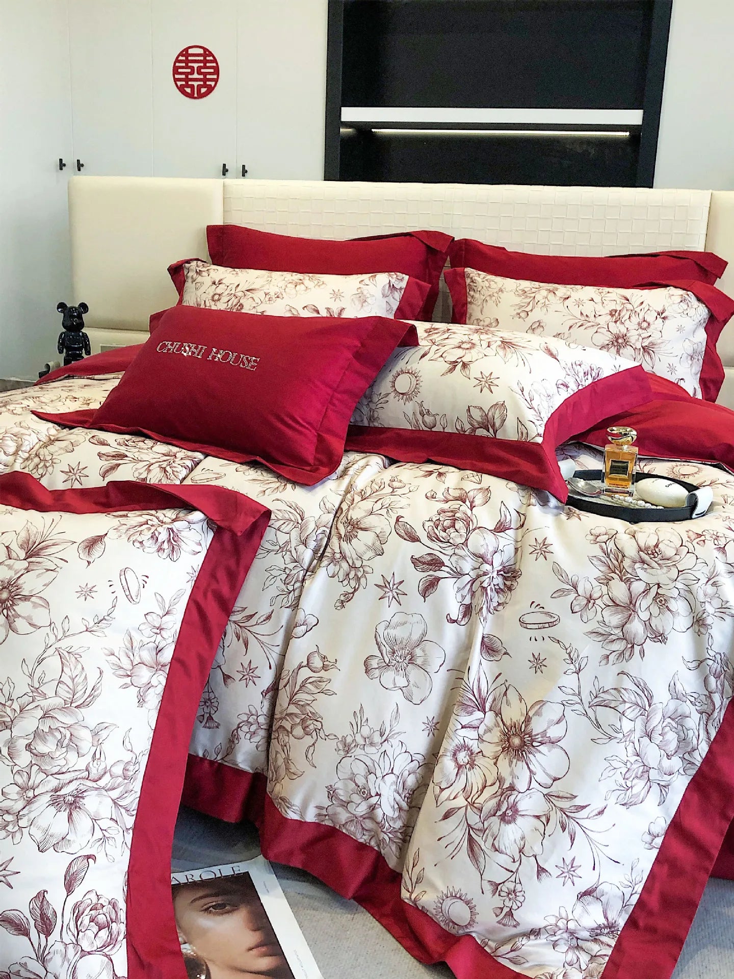 100S Egyptian Cotton Bedding Set Wedding Queen King Double Size Digital Printing Bed Linens Duvet Cover Set Sheet Pillowcase