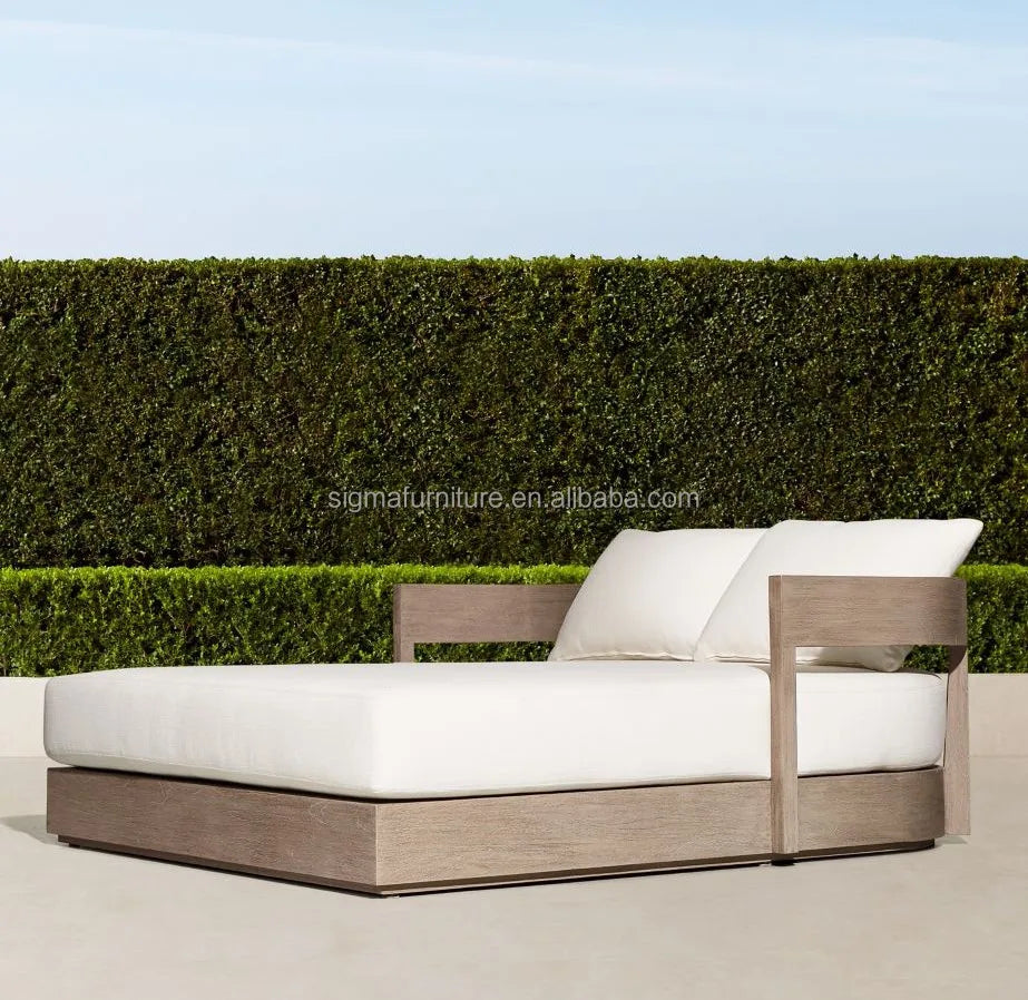 Wooden outdoor teak garden sofa sets daybed chaise lounge sun bed furniture
