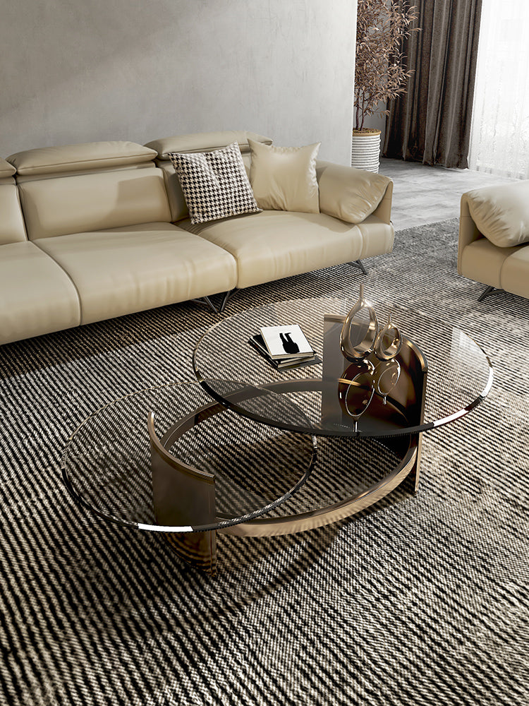YY Small Apartment round Tea Table Tempered Glass Nordic Creative Designer Living Room Furniture