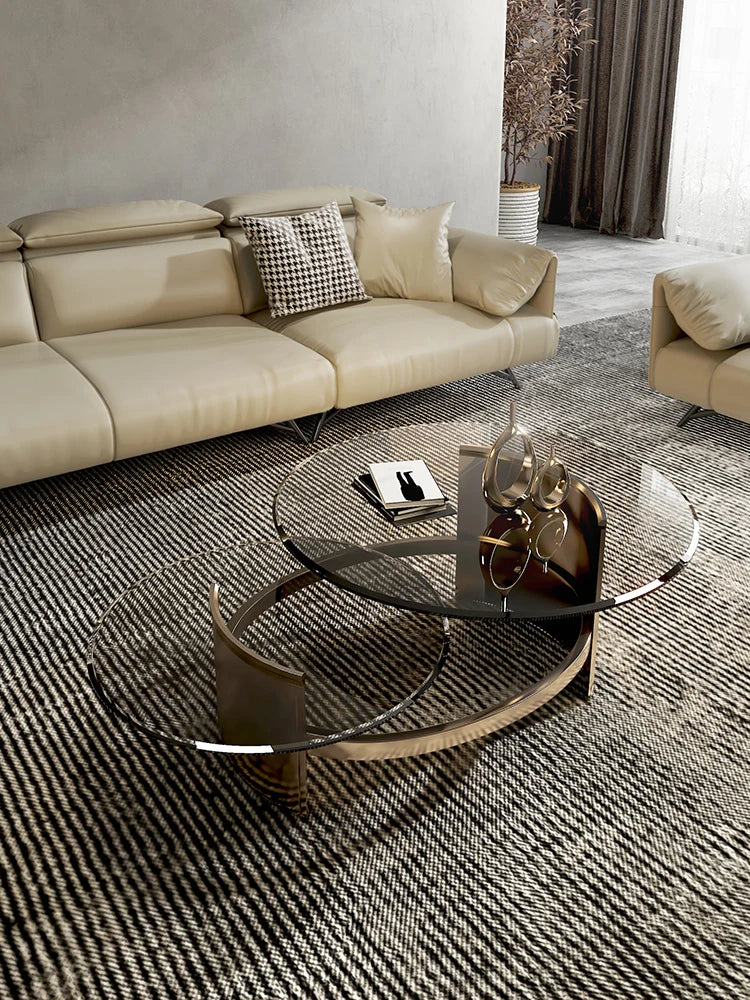 YY Small Apartment round Tea Table Tempered Glass Nordic Creative Designer Living Room Furniture