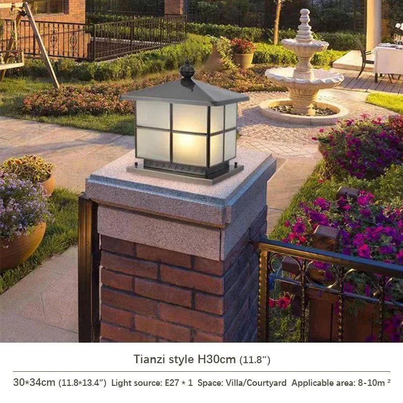WPD Outdoor Electricity Post Lamp Vintage Creative Chinese Brass Pillar Light LED Waterproof IP65 for Home Villa Courtyard
