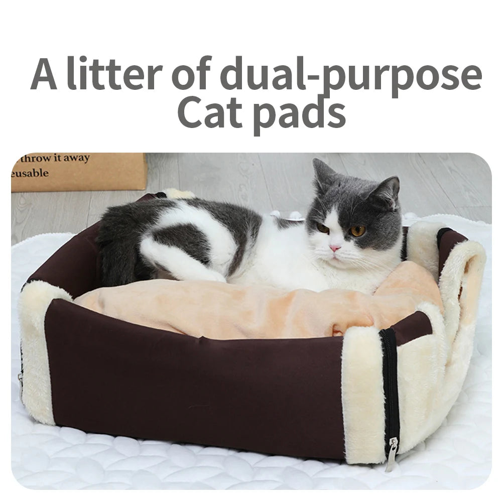 Hanpanda Four Seasons Universal Portable 16 Kinds Printings Pet Litter Semi-enclosed Cat 3d Plush Removable&Washable Villa Tent