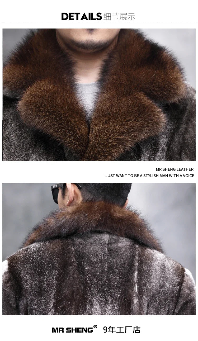 High End Natural Mink Coat Men's Jacket 2023 Winter New M.pennanti Fur Collar Whole Mink Real Fur Coats Jackets for Men Clothing