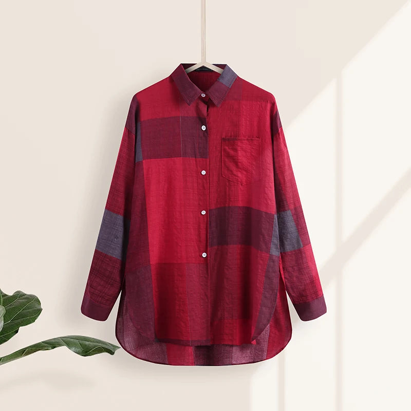 ZANZEA 2024 Summer Plaid Check Shirts Vintage Long Sleeve Blusas Women Fashion Irregular Blouse Oversized Female Casual Chemise