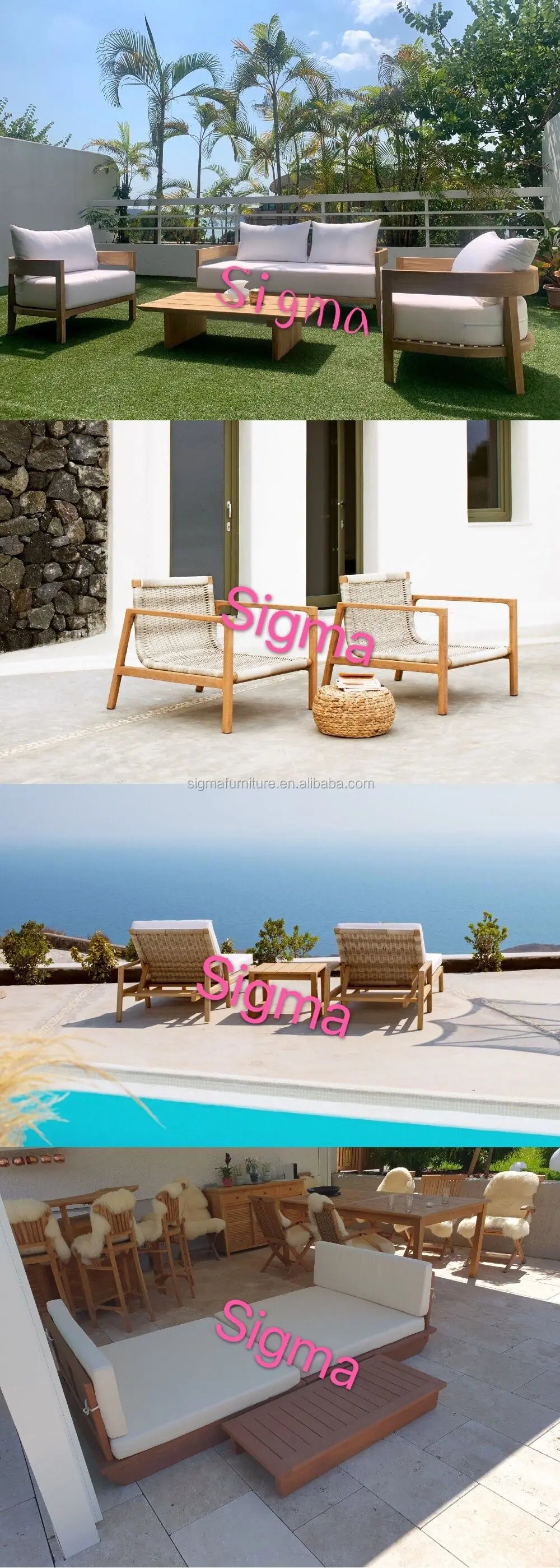 Wooden outdoor teak garden sofa sets daybed chaise lounge sun bed furniture