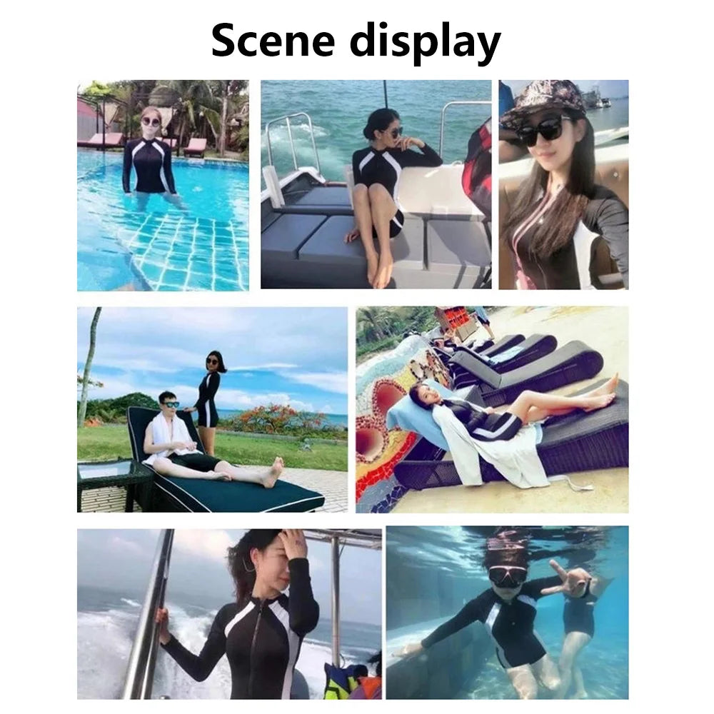 Women's One-Piece Swimsuit Long Short Sleeves Swimwear Female Zipper Rash Guard Summer Surfing Diving Clothes Bathing Suit