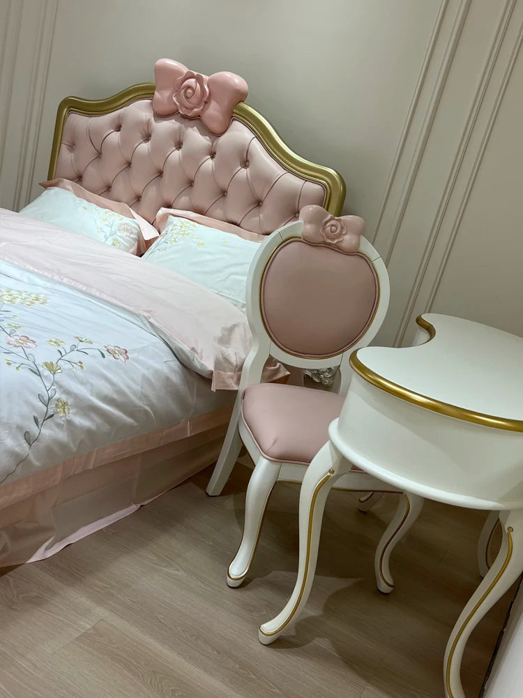 Green pure solid wood cartoon Hello KT children's bed Girl Princess bed Leather soft bag bed Dream pink single bed