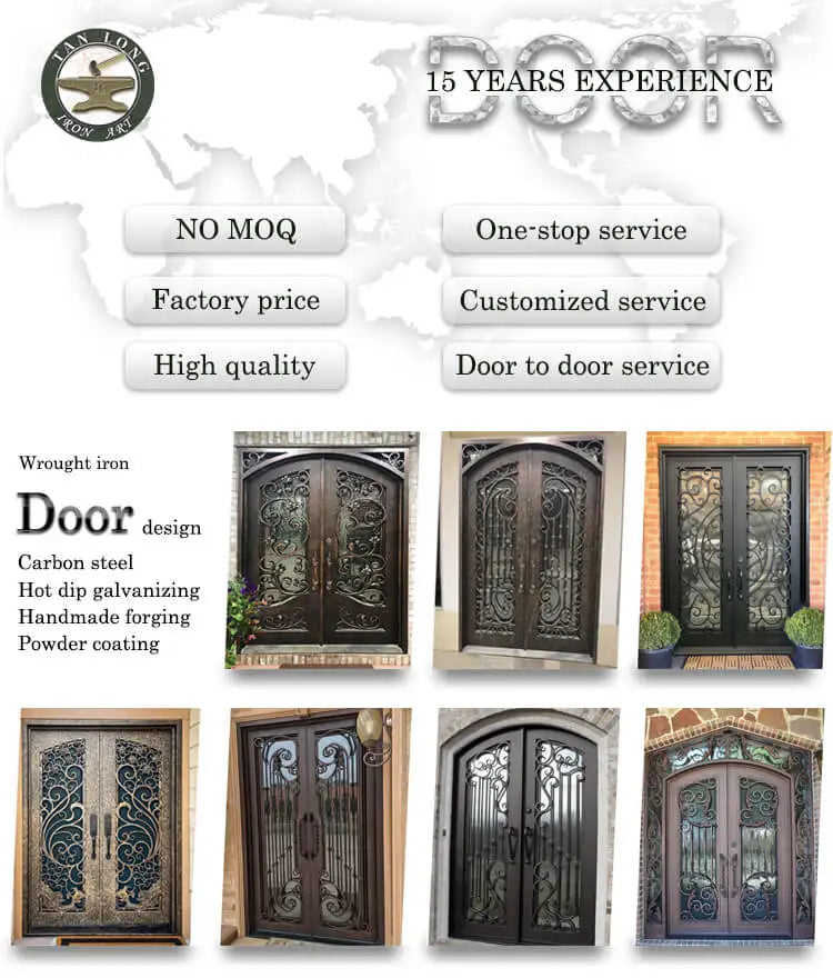 Wrought iron double door main iron glass door designer outside wrought iron door
