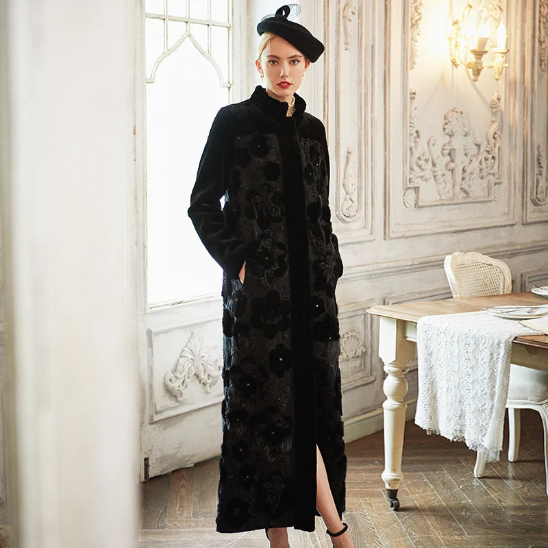 Women's Fur Coat 2223 Trend Natural Fur Long Mink Black Fashion Outerwear Jackets Trench Coats New In Outdoor Clothes Clothing