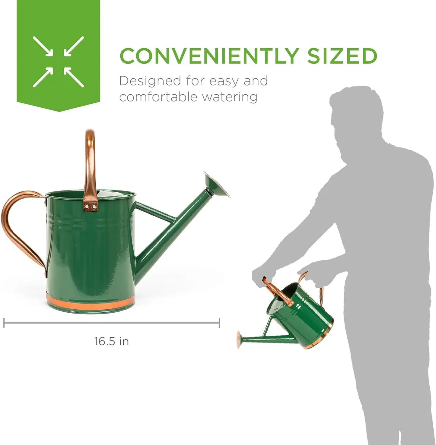 1-Gallon Lightweight Galvanized Steel Gardening Watering Can w/O-Ring, Top Handle, and Copper Accents