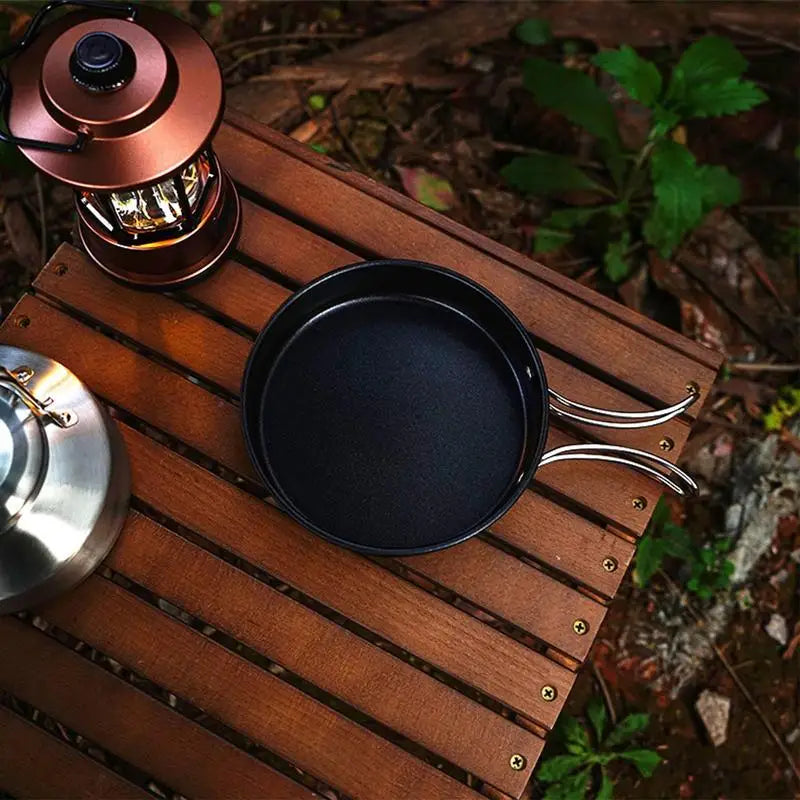 4pcs universal outdoor stainless steel set pot camping pot camping portable road trip cooking pot non-stick frying pan supplies