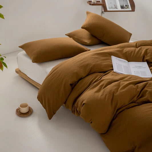 Japanese Washed Cotton Soft Bedding Set Duvet Cover with Pillowcases Bedclothes Comforter covers Sets Solid color Home Textile