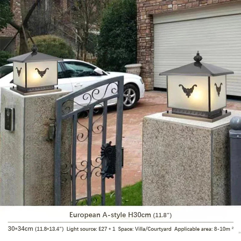 WPD Outdoor Electricity Post Lamp Vintage Creative Chinese Brass Pillar Light LED Waterproof IP65 for Home Villa Courtyard