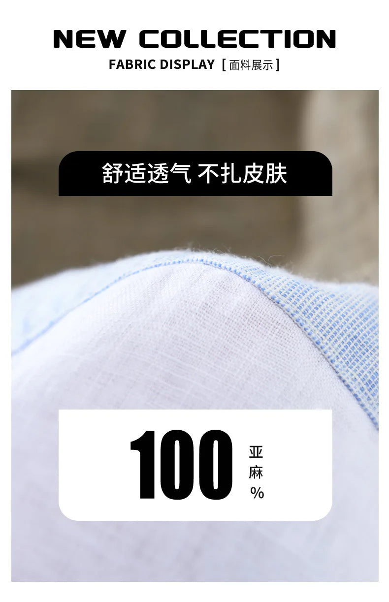 100% Linen Yarn-dyed Patchwork Men's Shirts 2024 Spring New Fashion Artsy Blouse for Youth Man Casual Loose Long Sleeve Tops
