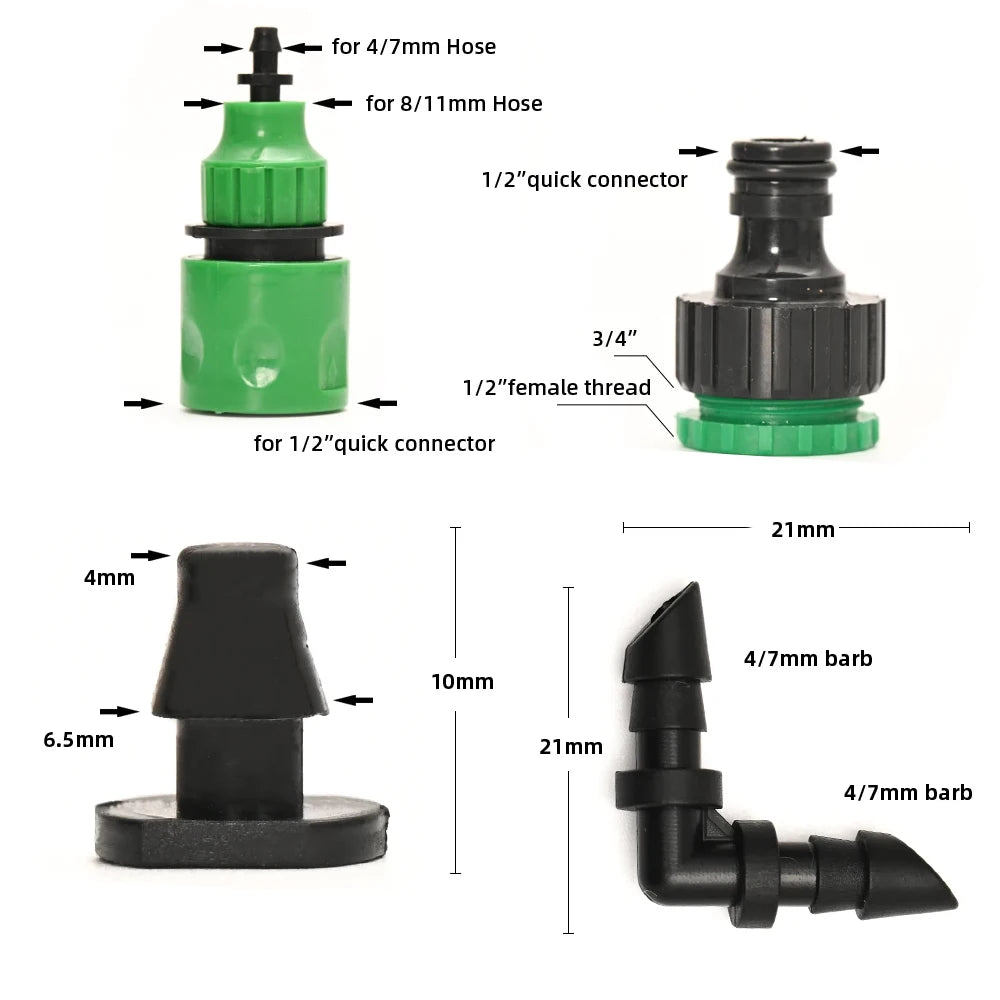10M/20M Garden Drip Irrigation Automatic Watering System Kit 1/4'' Nozzles for Bonsai Pot Plant Lawn Flower Vegetable Greenhouse