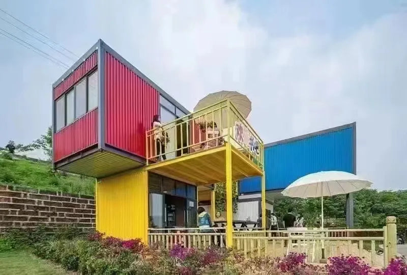 Customized Tempered Glass Office Galvanized Container Prefa Home Stay House 20ft 40ft Luxury Villa