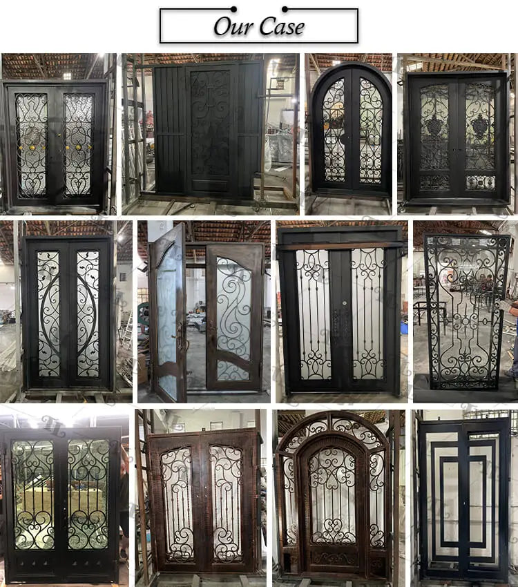 Wrought iron double door main iron glass door designer outside wrought iron door