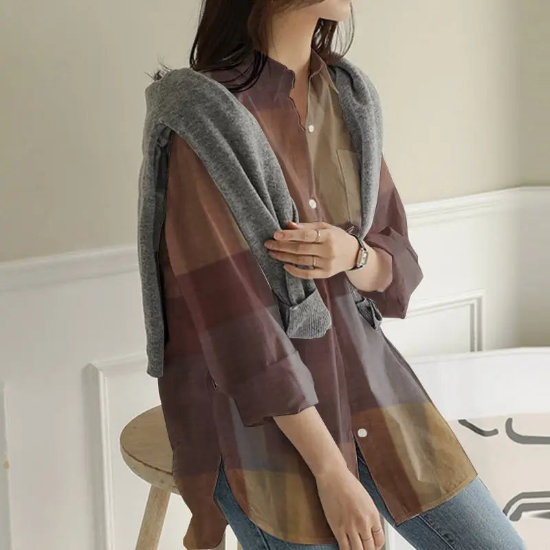 ZANZEA 2024 Summer Plaid Check Shirts Vintage Long Sleeve Blusas Women Fashion Irregular Blouse Oversized Female Casual Chemise